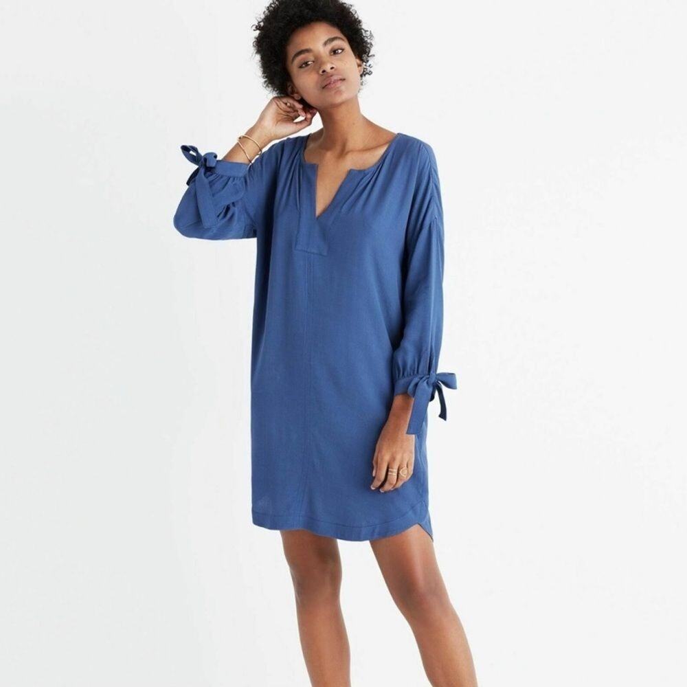 Madewell Du Jour Blue Tie Sleeve Tunic Dress Small G1281